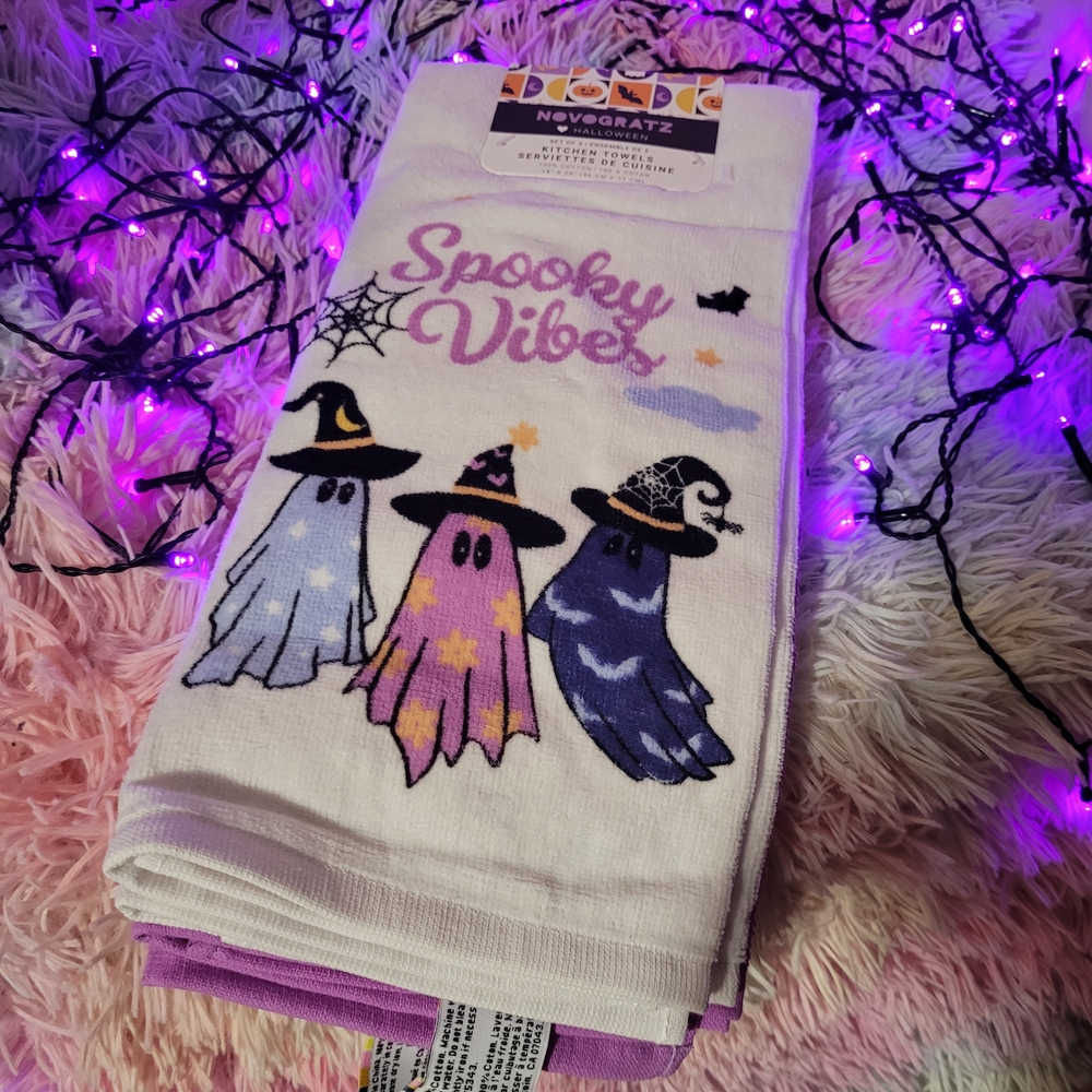 Novogratz Spooky Vibes Kitchen Towels - White, Purple, Black